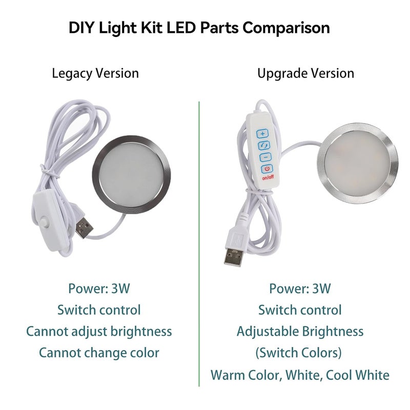 3DZWMAN LED Lamp Kit 001 Three Colors for Bambu Lab Makerworld 3D Printed DIY Hardware Model Spare Parts 5V USB Powered, 3000K Warm Light (10) - Image 5